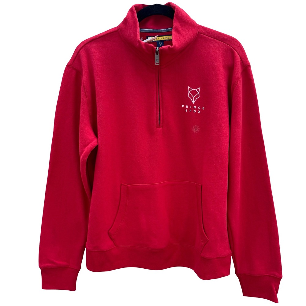 Prince & Fox Gorpcore Quarter Zip Fleece Sweatshirt Logo Pullover Red Mens L NEW